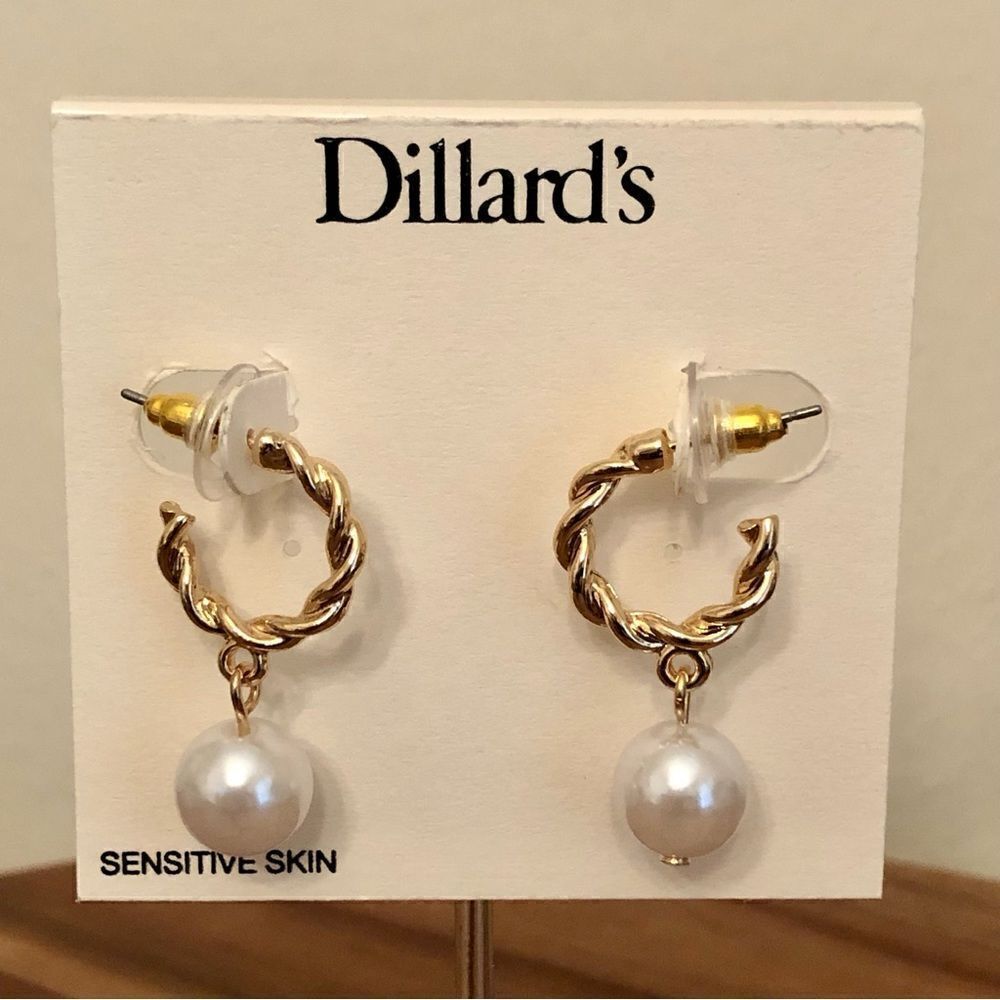 Dillard’s | Pearl Charm Twist Hoop Earrings | 1.25” Drop
